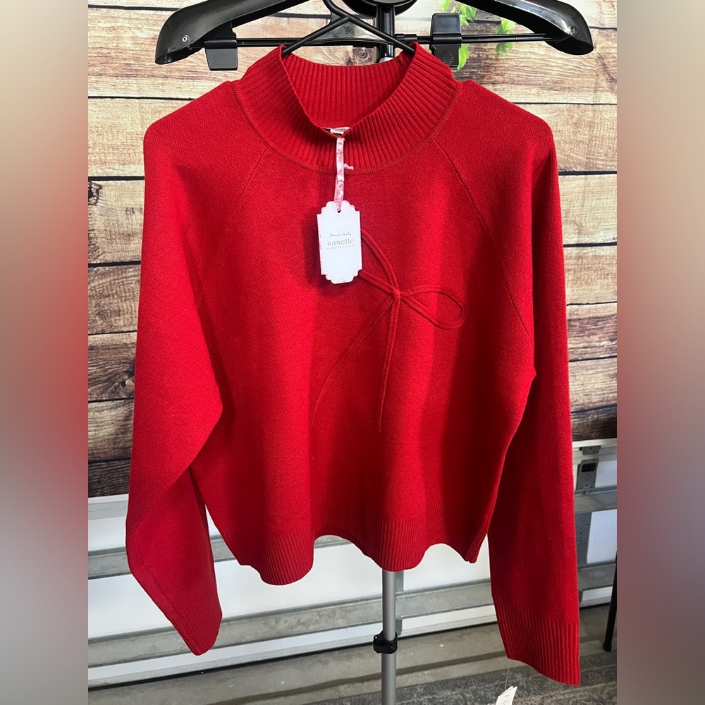 Nanette Lepore Red Bow Sweater Size Large NWT